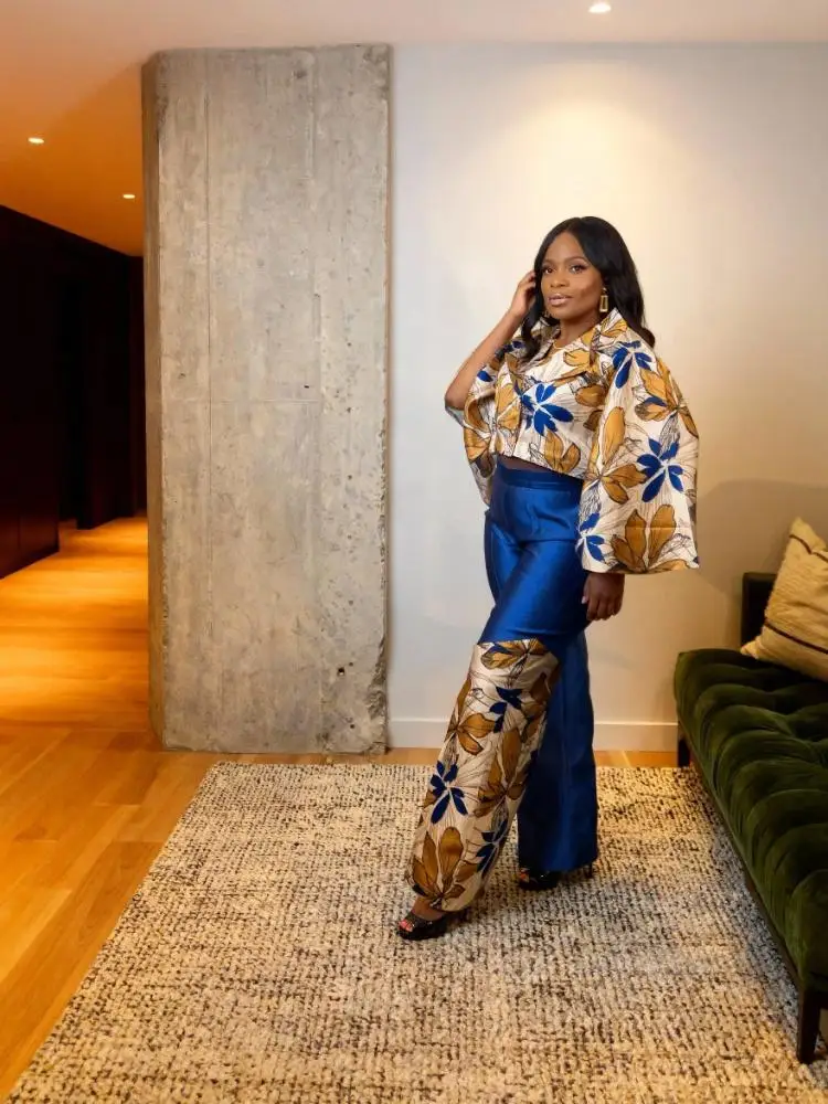 Women's autumn and winter long pants set and printed top set