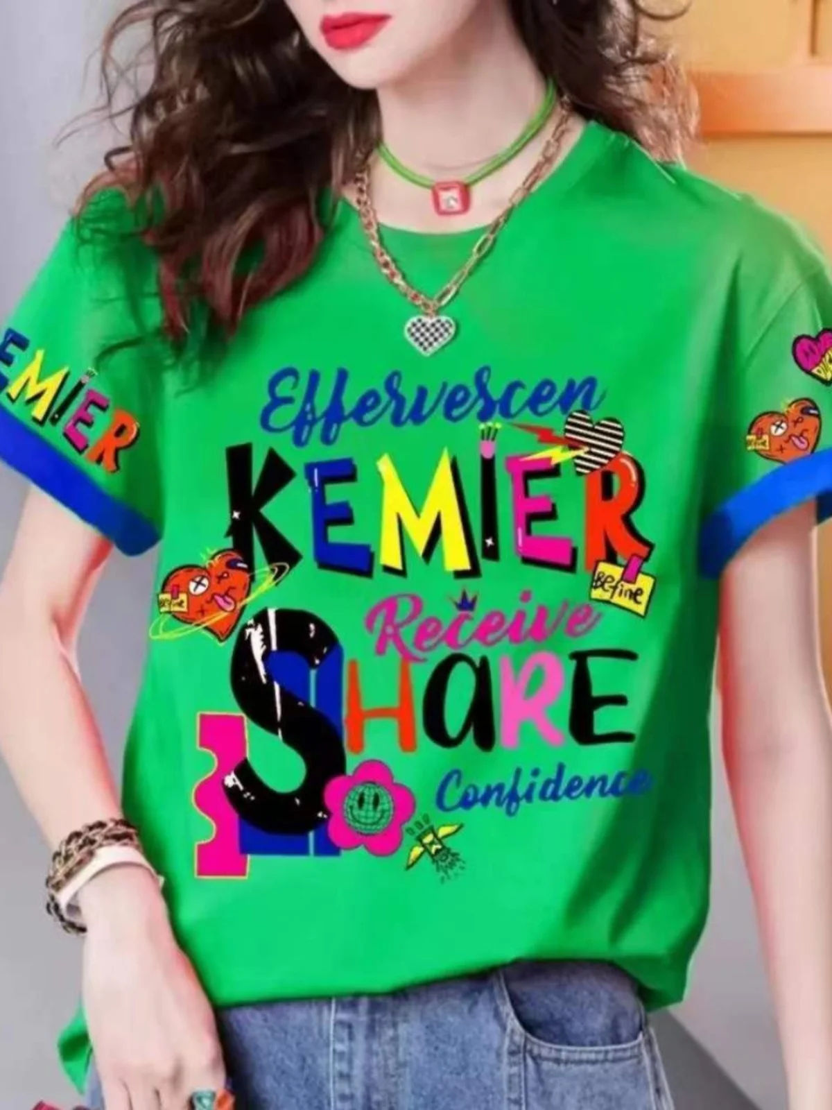 

Летняя круглая футболка Faion Ne ort Sve, женская свободная утягивающая футболка с буквенным принтом, уличный топ из смеси хлопка и полиэстера