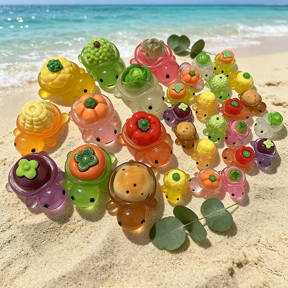 10pc Glow in the Dark Cartoon Turtle, Cute Resin Turtle DIY Craft Accessories, Fruit Vegetable Turtle For Desk Decor Car Ornamen