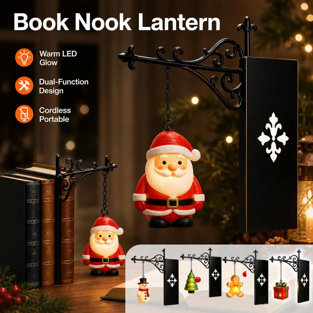 Cute Vintage Christmas Bookshelf Lantern Light White Santa Claus Bookshelf Ghost Light Elk Warm White Bookshelf Lamp Christmas
