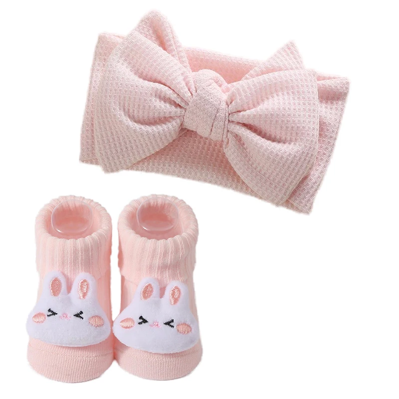 

Infant Baby Girl Headband Socks Set Cartoon Socks Elastic Hairband Toddler Girls Bows Cute Hair Accessories Photo Props
