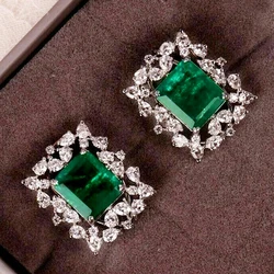 Huitan Trendy Green Cubic Zirconia Stud Earrings Women for Wedding Party Luxury Accessories Temperament Elegant Female Jewelry