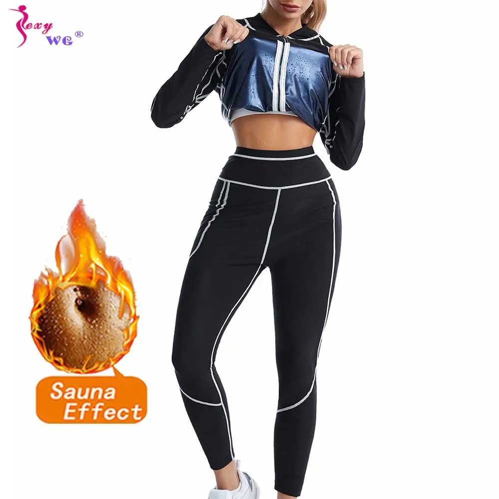 

SEXYWG Sauna Suit for Women Zipper Weight Loss Jacket Leggings Long Sleeves Sweaty Top Sweat Pants Ladies Yoga Sportwear Fitness