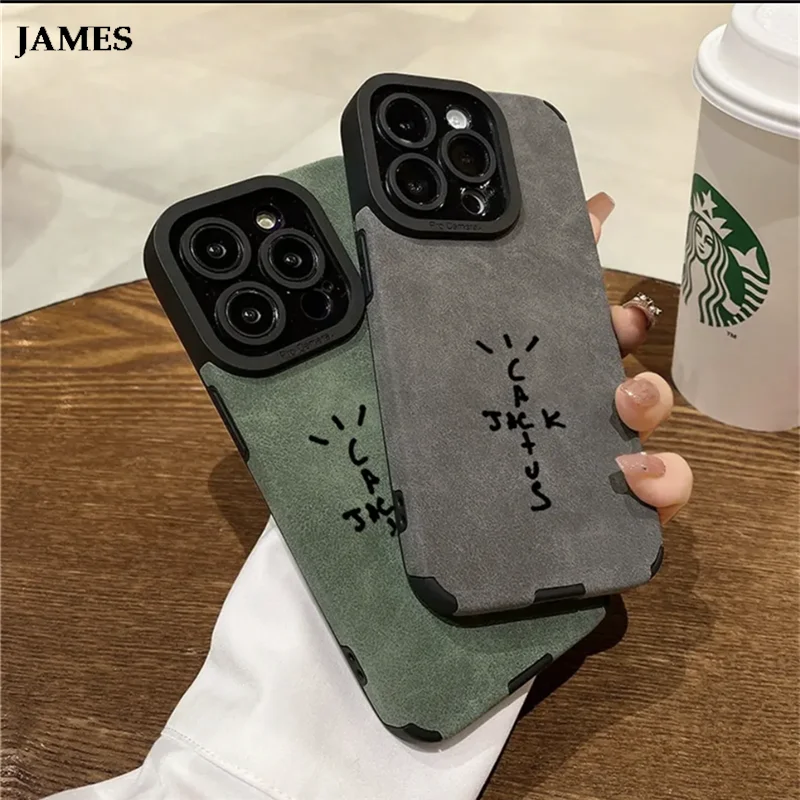 Luxury Leather Travis scot Phone Case For iPhone 11 12 13 14 15 16 Pro Max Plus X XS XR Cactusjack Hip Hop Anti-fur Cover