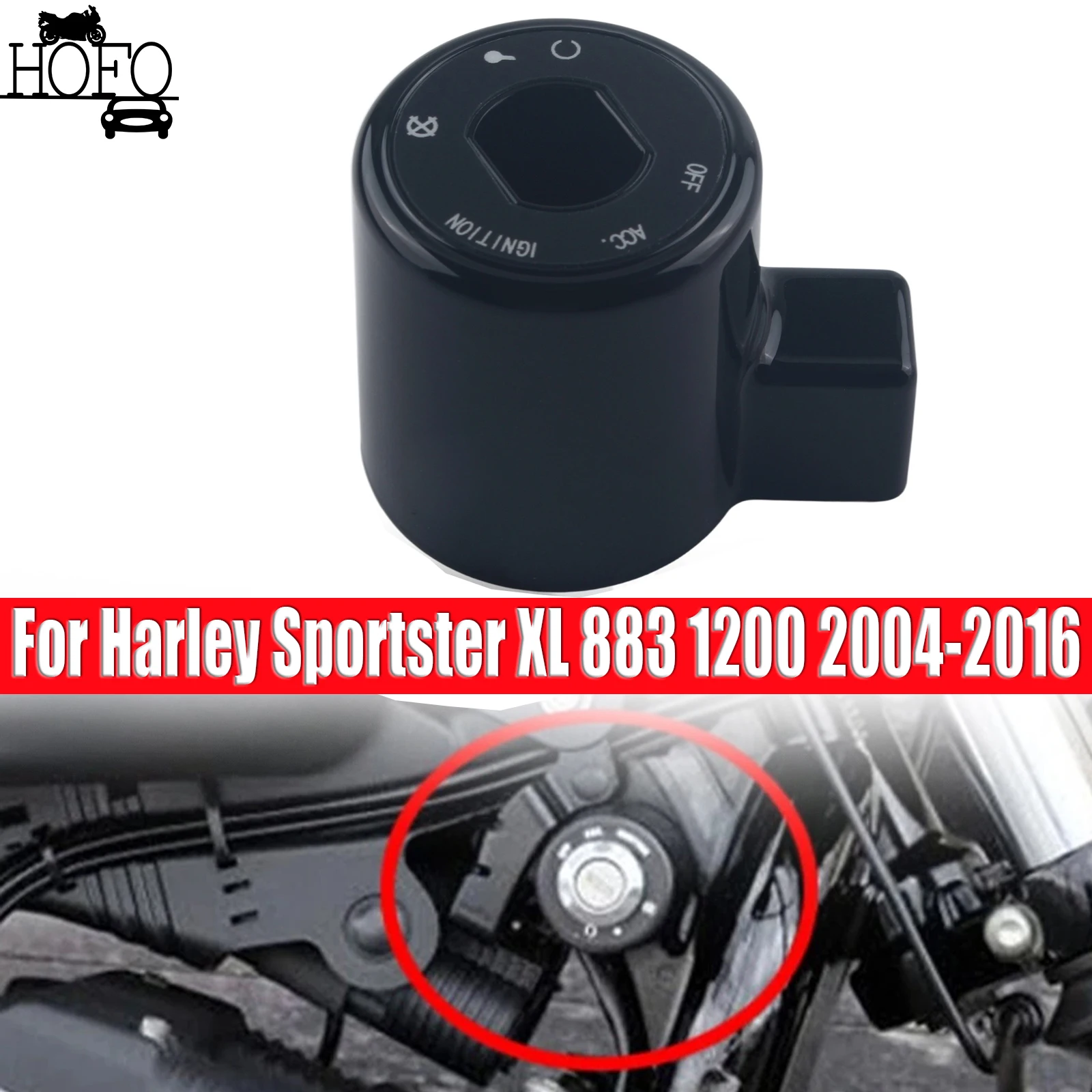 

For Harley Sportster XL 883 1200 2004-2016 Black/Chrome Motorcycle Ignition Switch Key Decoration Cover Cap