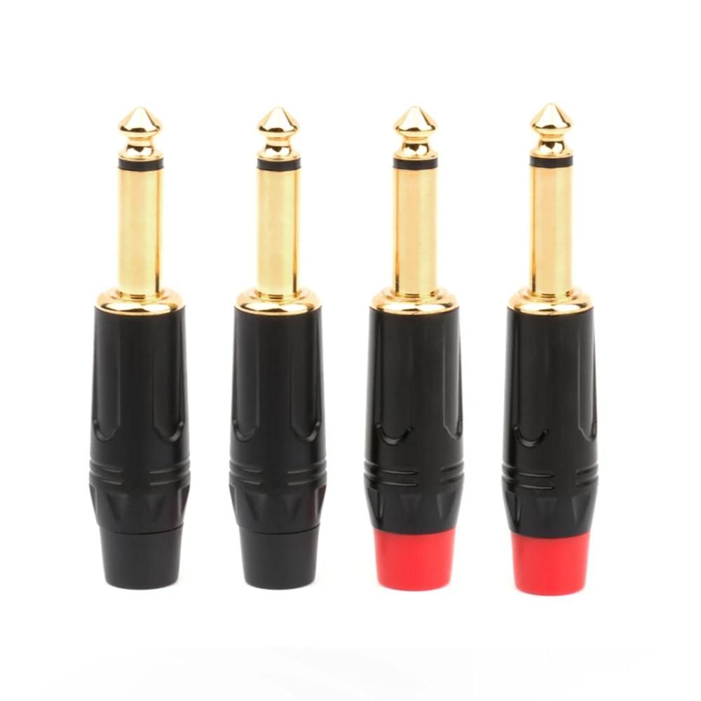 4PCS 6.35mm TRS 1/4 Inch Mono Solder Type Gold Plated Copper Plug-Premium Audio Connector for Guitar Speaker Mixer Construction