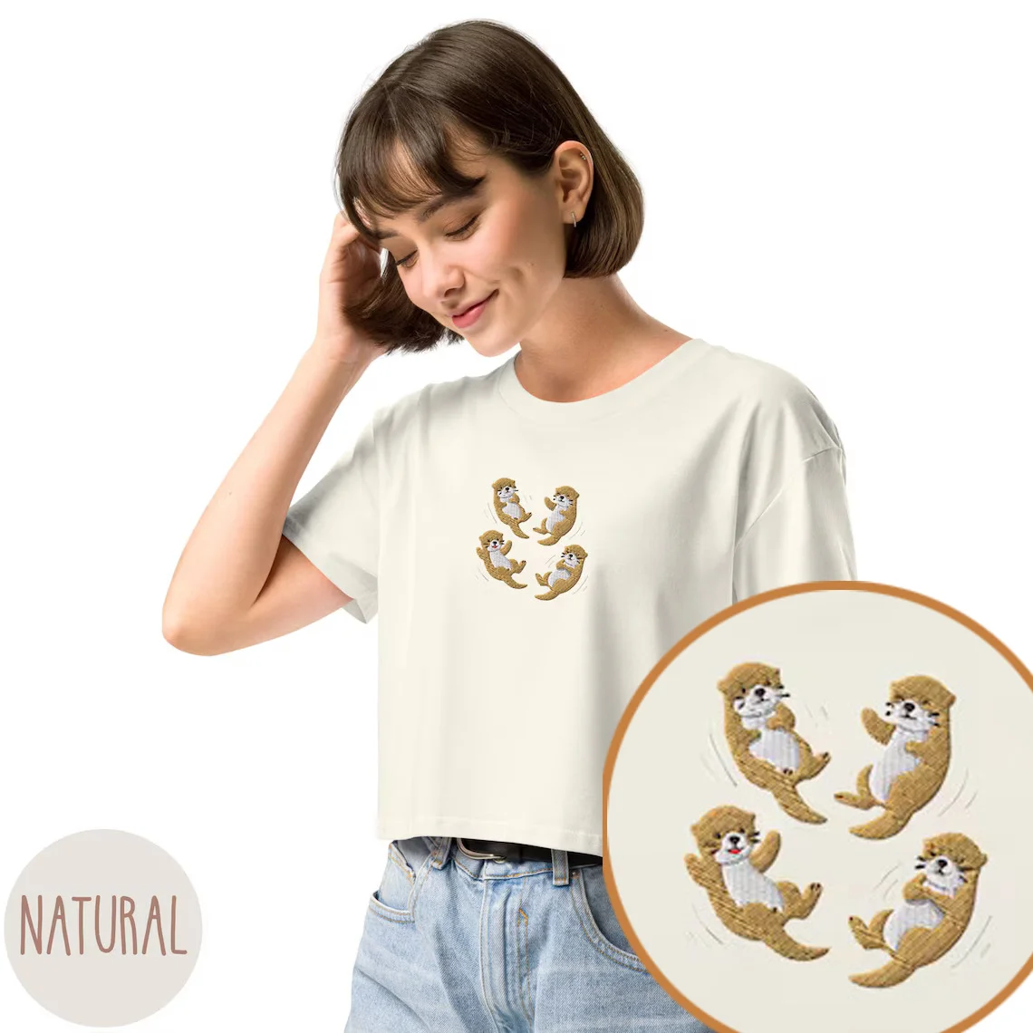 Embroidered Otter Shirt, Comfort Colors Tee, Cute Animal T-shirt for Women, Otters Holding Hands, Adorable Ocean River Animal Lo