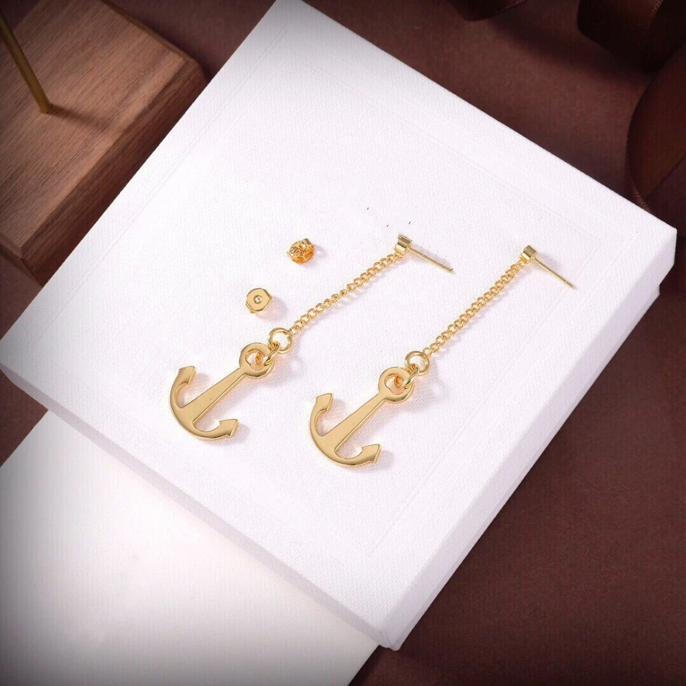 Gold Boat Anchor Earrings Niche Design Long Chain Clause Earrings Personalized And Versatile 2023 New Earrings