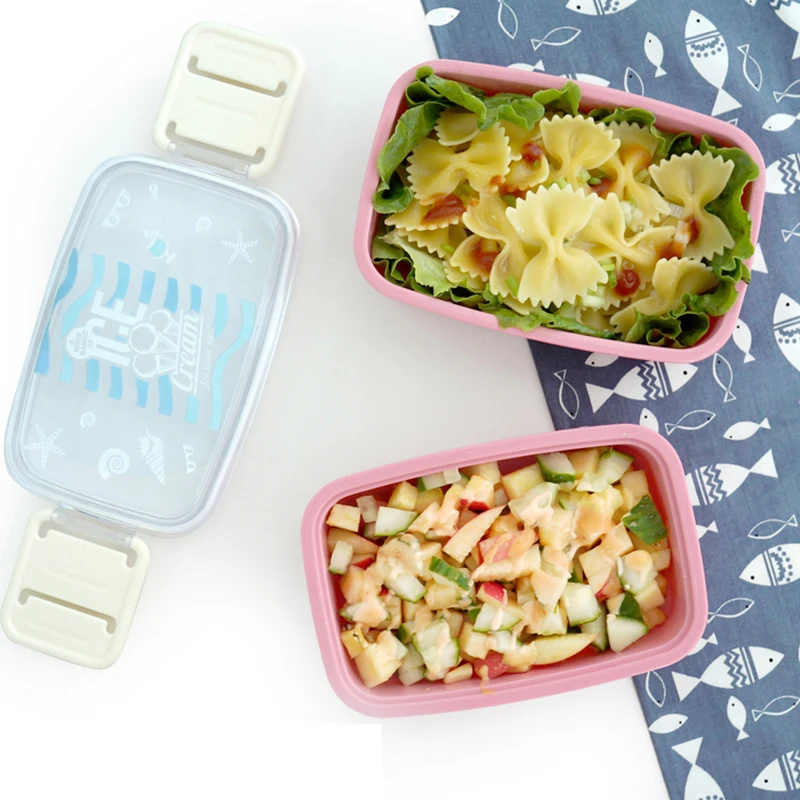 800ml Bento Box per microonde a doppio strato scatola per il pranzo al Fitness scatola per la colazione per studenti per bambini svegli Snack