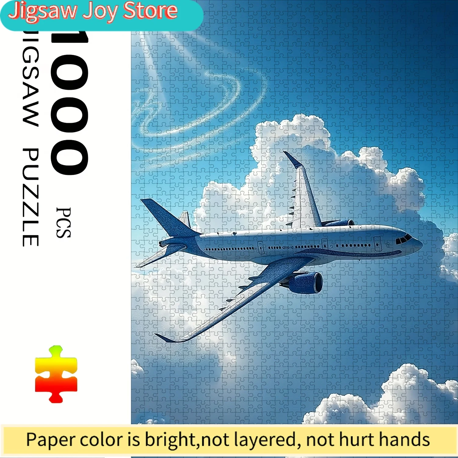 

A Set of 1000pcs Boxed Puzzle with Beautiful Blue Sky, White Clouds, and Airplane Theme Design - High Difficulty Paper Jigsaw