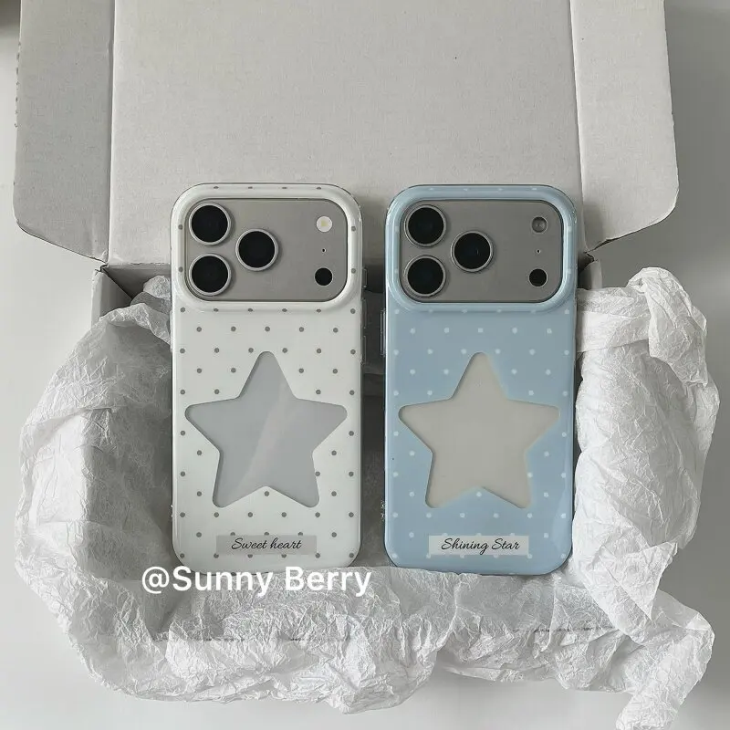 Korean INS Polka Dots White BLue Star Y2K Phone Case For iPhone 17 16 15 14 13 12 11 Pro XR XS X Max 7 8 Plus MINI Y2K Cover view 6