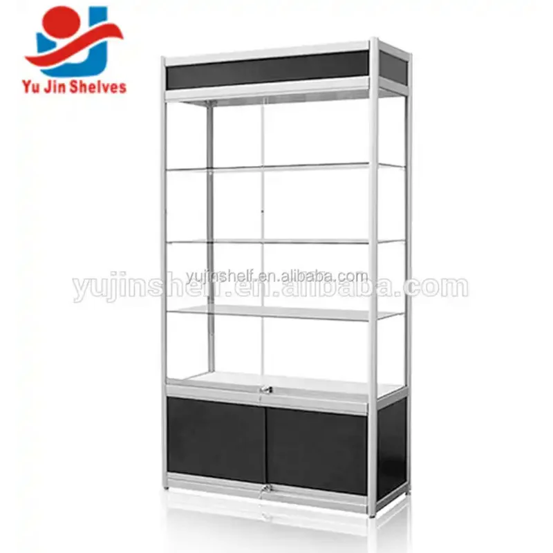 Custom. LED Glass Counter Aluminum Frame Smoke Shop Showcase Store Display Cabinet with Adjustable Shelves