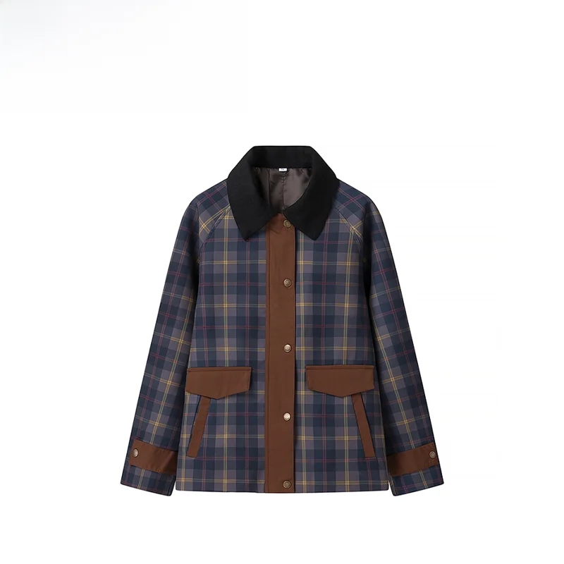 

Faionable Plaid Outerwear Women's Autumn New Sle Versatile Design Windproof Ladies ort Coat Polyester Fiber Ladies