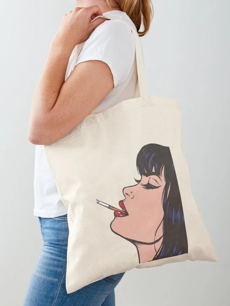 

Pop art of girl smoking a cigarette Tote Bag Large bags for women Canvas stote bag bags for women custom tote bag