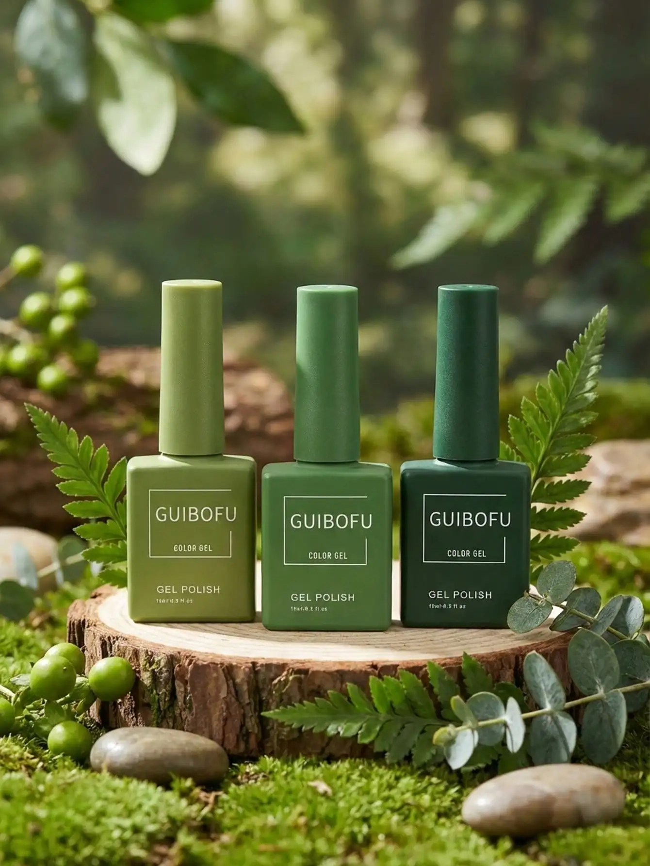 Olive, Moss And Forest Green Gel Nail Polish Set, 3pcs 15ml Earthy Green Shades For Nail Designs