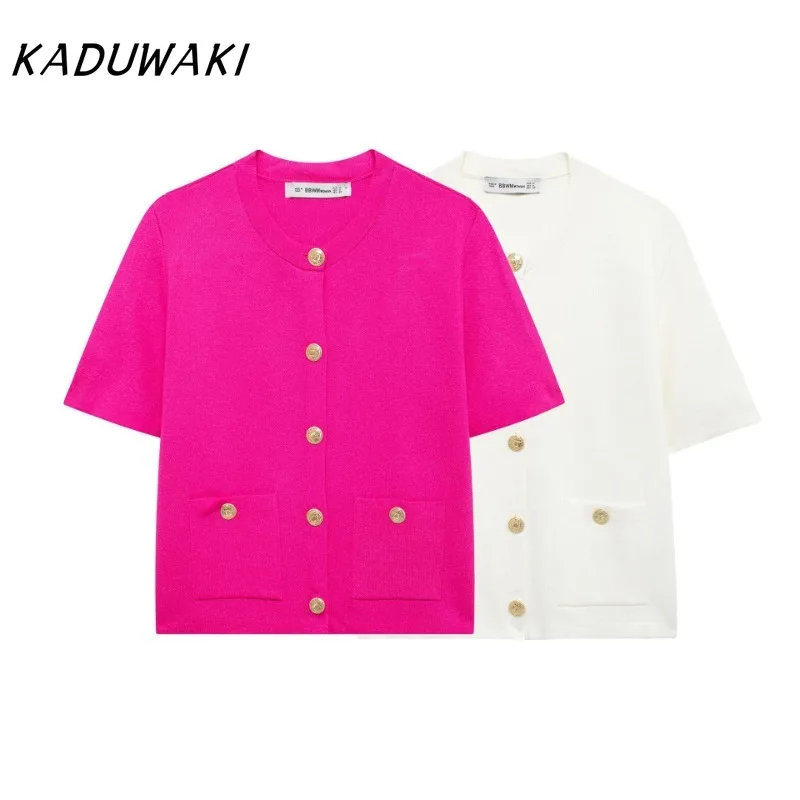 

KADUWAKI Fashion Classic Round Neck Button Knit Sweater Temperament Gentle Short Sleeve Cardigan