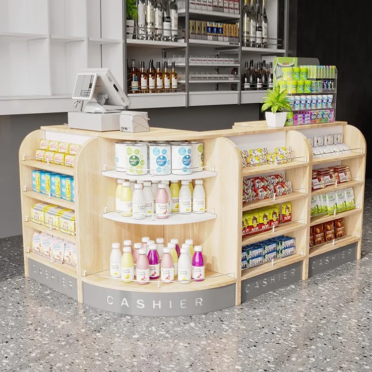 Supermarket corner reception bar mother and baby store store counter commissary checkout page combination wooden cabinet desk