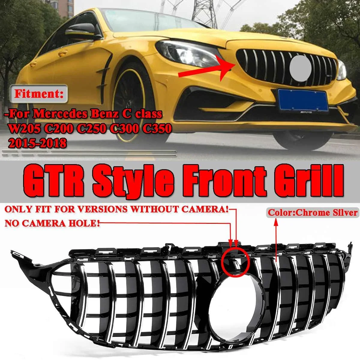 

W205 AMG GT Style Grill Car Front Bumper Grille Racing Grills Body Kit For Mercedes Benz W205 2015-2018 Grill Exterior Parts