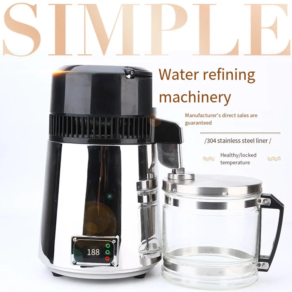 Water Distiller 750W Distilled Water Machine with Glass Container 4L 304 Stainless Steel Distilled Water Maker for Home Office