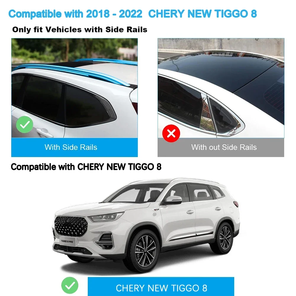 2Pcs Roof bars For CHERY NEW TIGGO 8 /TIGGO 8 pro 2018-2024 SUV 4DOOR Aluminum Alloy Side Bars Cross Rails Roof Rack Luggage