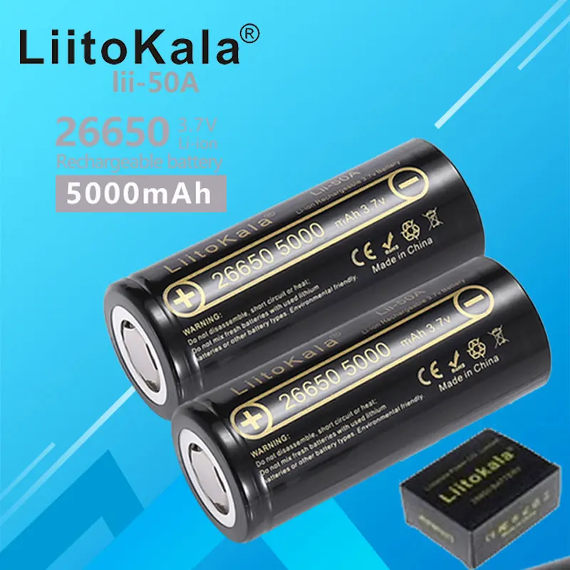 Hot LiitoKala lii-50A 5000mah lithium battery 3.7V 26650 rechargeable battery 26650-50A suitable for flashligh NEW