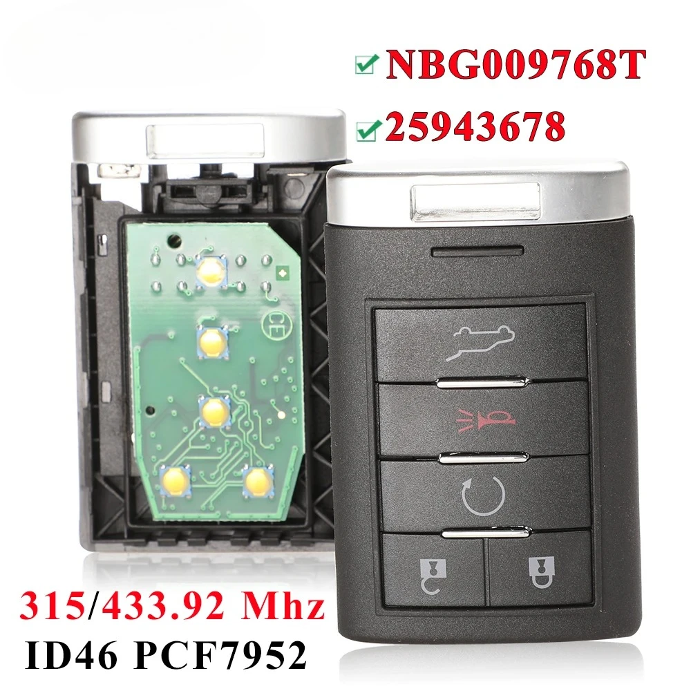 

315 МГц/433 МГц NBG009768T вход без ключа для Cadillac ATS SRX CTS XTS DTS 2010 2011 2012 2013 2014 5BTN удаленный автомобильный ключ