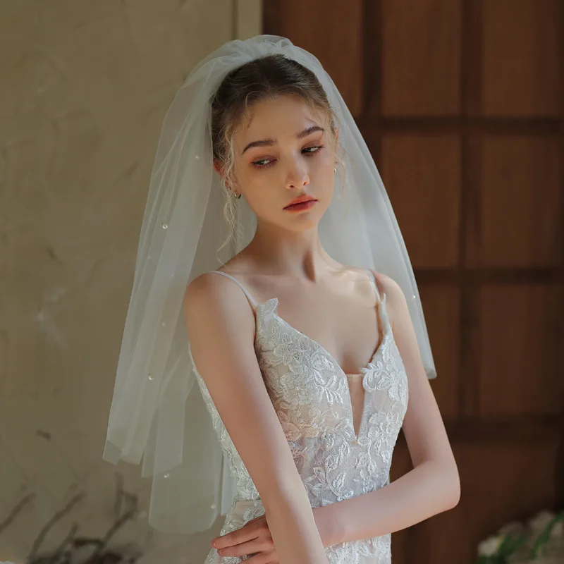 

Weddings & Events Accessories Handmade Beaded Double Layer Bridal Veil