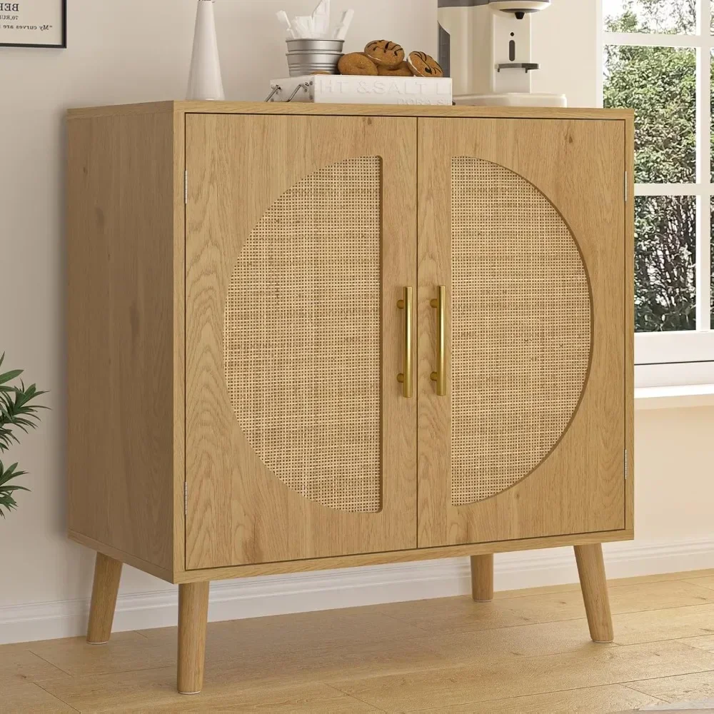 

Sideboard Buffet Kitchen Storage Cabinet with Rattan Decorated Doorsbinet