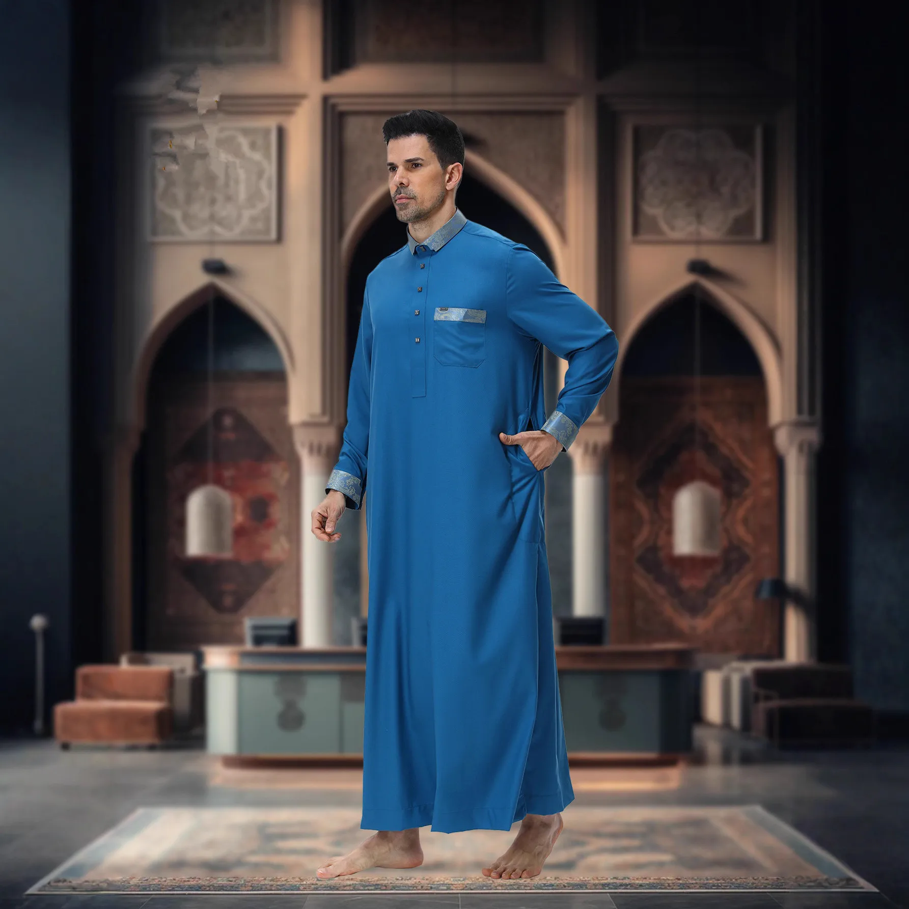 Abito da uomo arabo saudita Eid Djellaba Abito musulmano Jubba Thobe Ramadan Thoub Islam Abbigliamento Abaya Caftano Daffah Dishdasha Marocchino