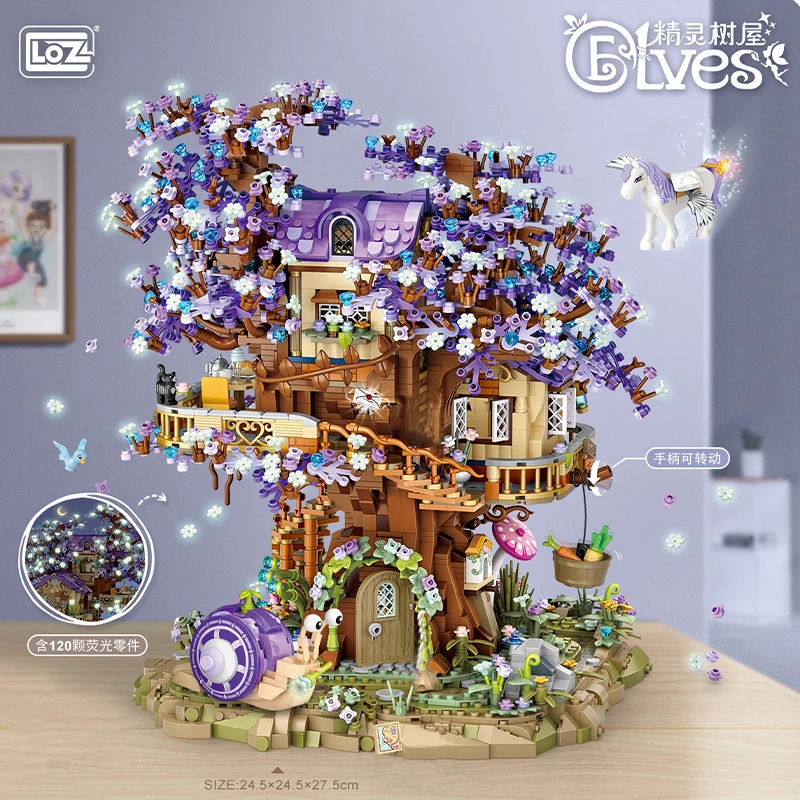 3991pcs LOZ Mini Elf Tree House City Street View Building Blocks Cherry Blossom Model DIY Luminous Architectu For Children 1065