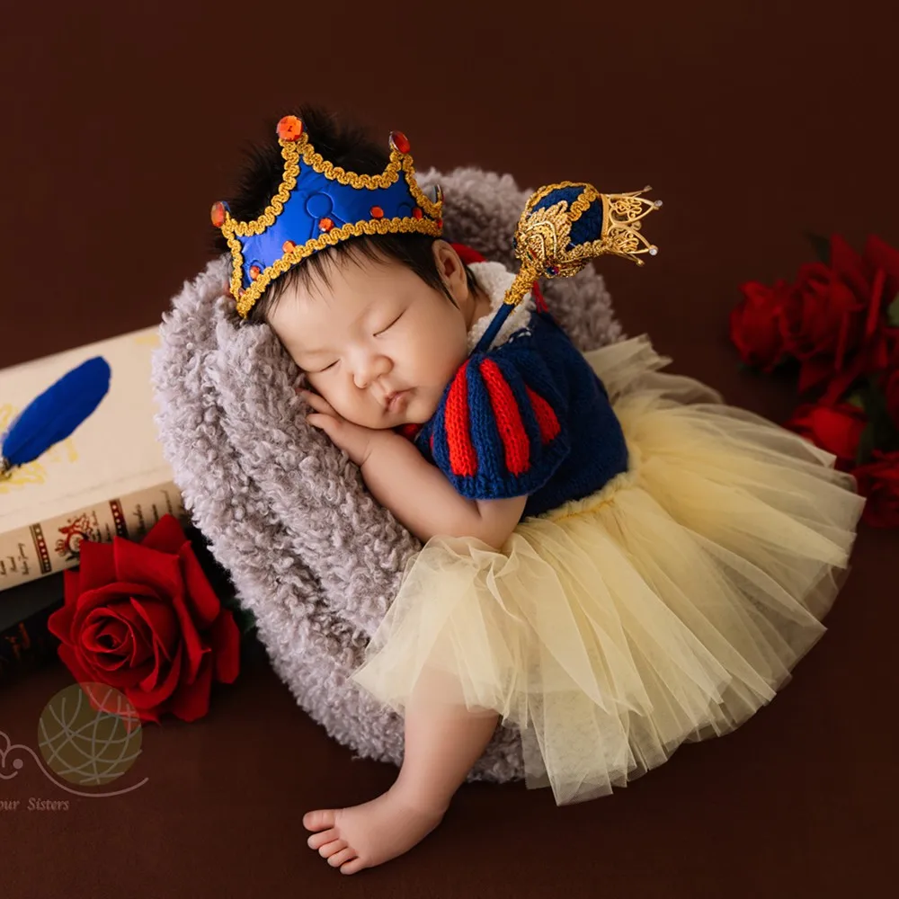 

❤️ Одежда для фотосъемки новорожденных Корона * 2 + повязка на голову + платье + скипетр 5 шт./компл. реквизит для детской фотосессии аксессуары Белоснежка одежда наряды