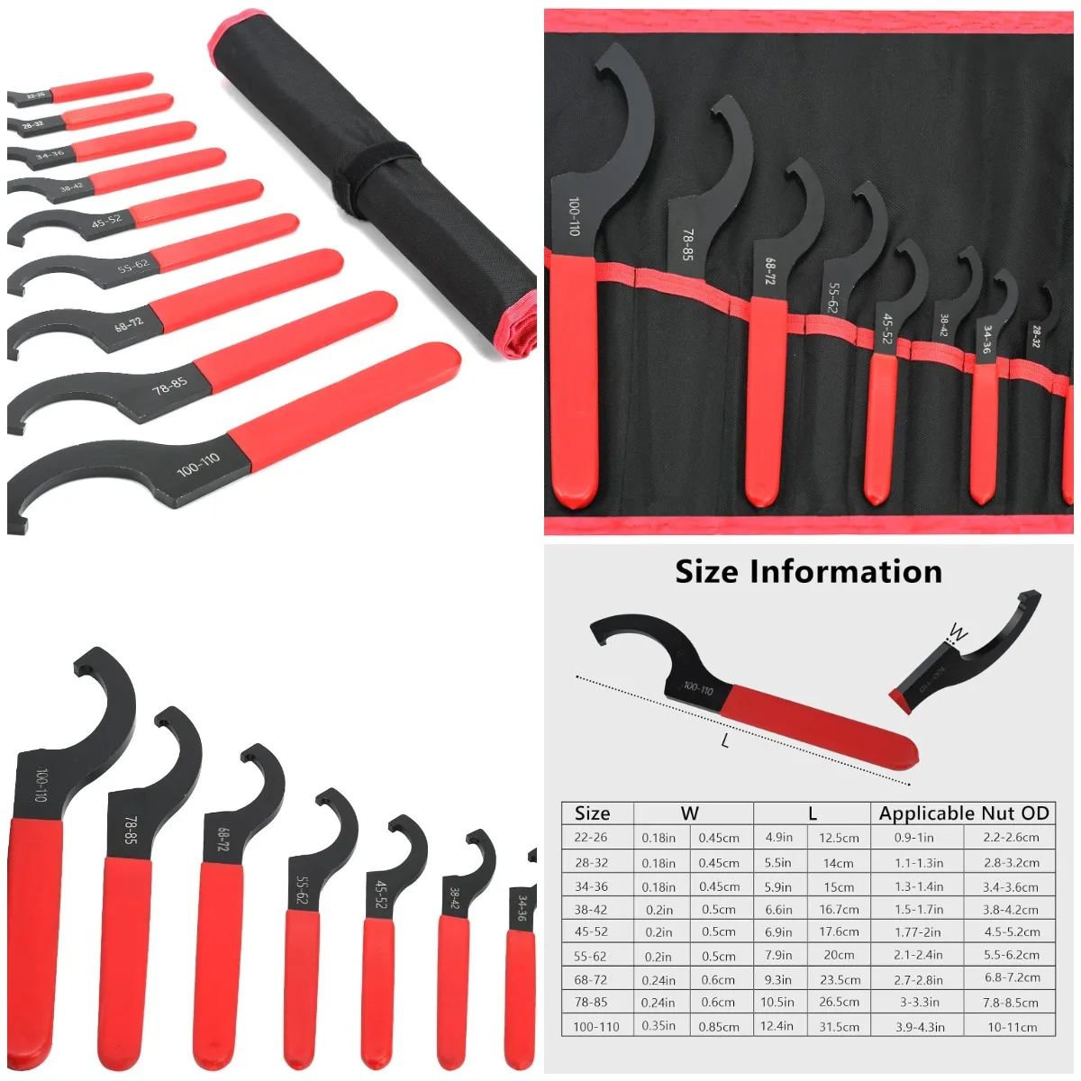 

9 PCS Coilover Spanner Wrench Set, Universal Adjustable Shock Wrench, Carbon Steel Wrench