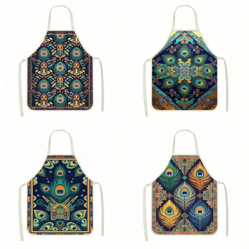 

Фартуки с узором павлина. Льняной фартук, подходящий для приготовления пищи на кухне, общения родителей и детей, рисования и других мероприятий.