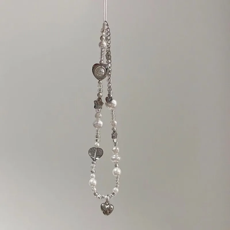 Silver Star Pearl Phone Case Beaded Lanyard CCD Camera Hanging Ornament Instant Camera Anti-Lost Wrist Strap Pendant