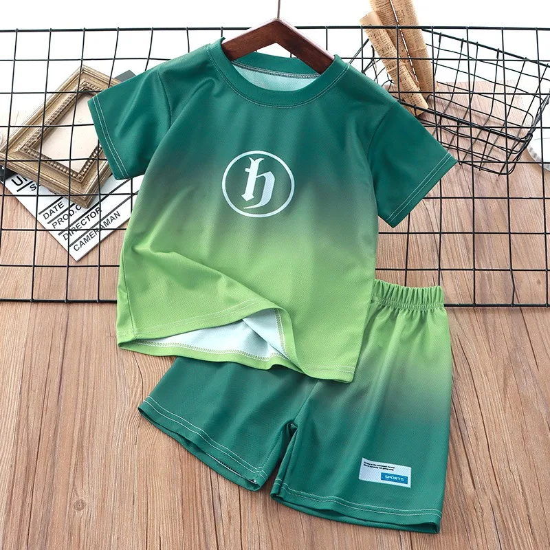 Summer Boys Clothing Sets Fashion Gradient Short-sleeve Shirts+shorts Sport Suits for Kids Teenager Tracksuits Baby Outfits