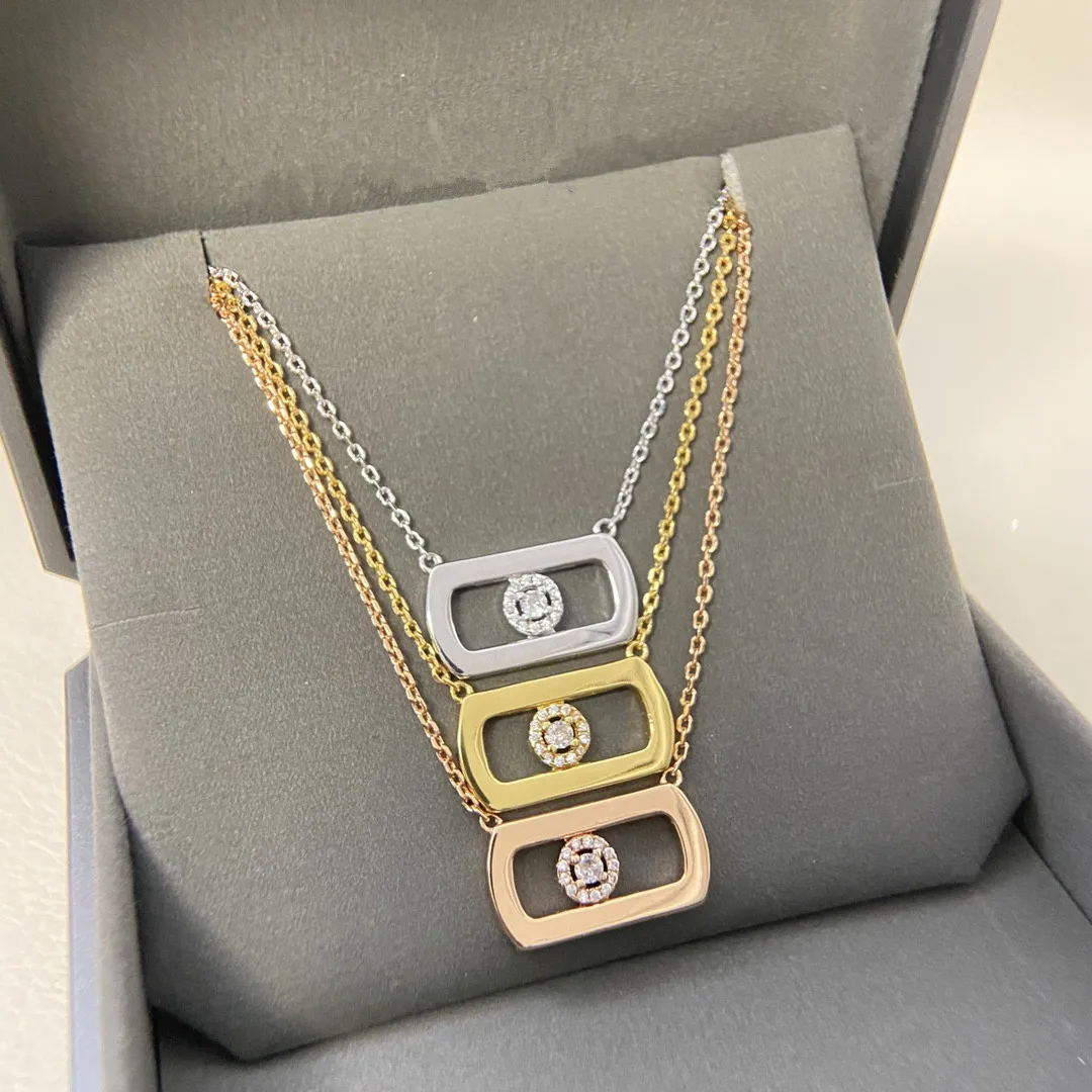 

Sliding three-diamond necklace, white gold full diamond pendant, collarbone chain, rose gold collarbone chain for both men and w
