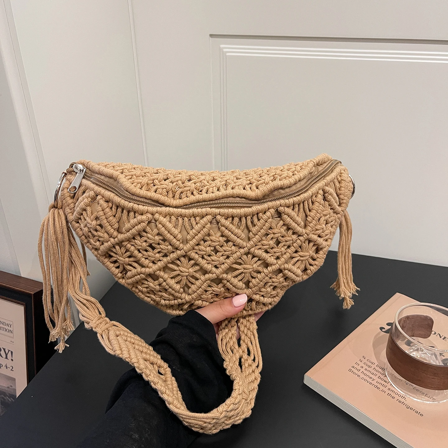 Bolso de Mano Tejido a Mano, Bolso de Hombro Tipo Saddle de Diseño, Bolso Bandolera de Gran Capacidad, Bolso de Cintura para Mujer, Bolsas de Playa