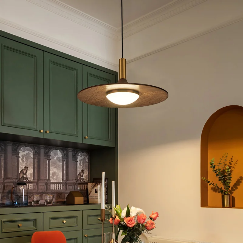Kryty orzech z litego drewna LED żyrandol do restauracji Cafe Bar wystrój salonu Nordic Vintage lampy wiszące sypialnia Homestay