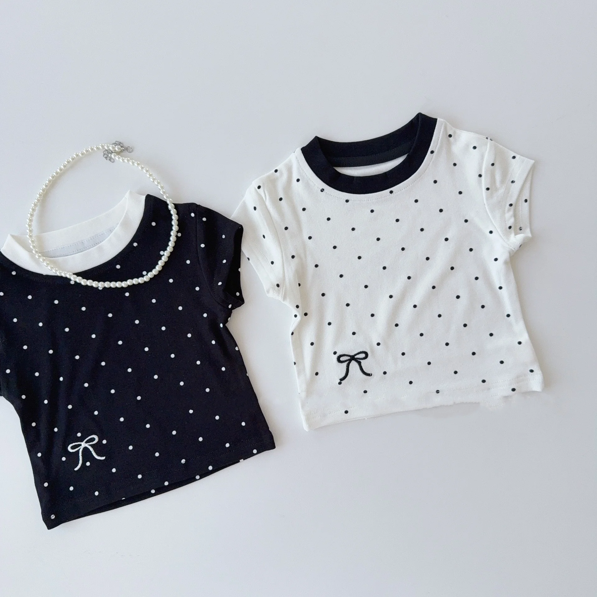 2025 camisetas de lunares para niñas de verano, camiseta bordada con  hombros rectos para niños, camisetas ajustadas de manga corta para niñas /  Ropa de niños, image size:1920x1920