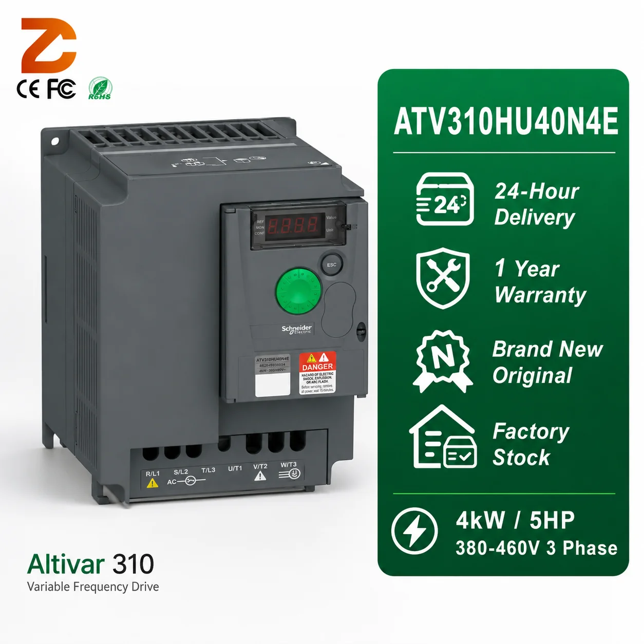 Original  ATV310HU40N4E Modbus RS485 Variable Frequency Drive 4kW 5.5HP 380-460V Industrial Automation AC VFD