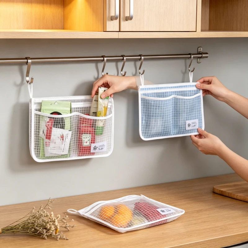 1PC Bolsa de Malha Suspensa para Geladeira - Organizador de Porta de Refrigerador para Armazenamento na Cozinha