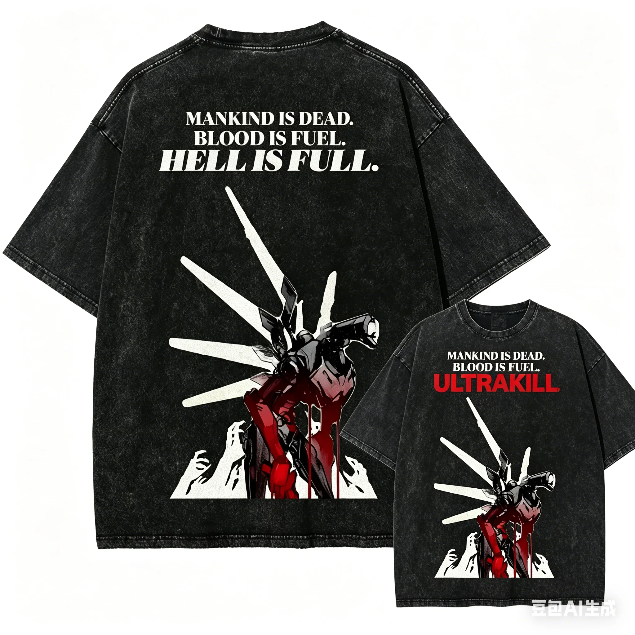 Bestseller ULTRAKILL Grafik-T-Shirt Gotische Ästhetik Streetwear Unisex Oversize Sommer Baumwolle Gewaschenes Retro-T-Shirt Kleidung Oberteile – Detail 5