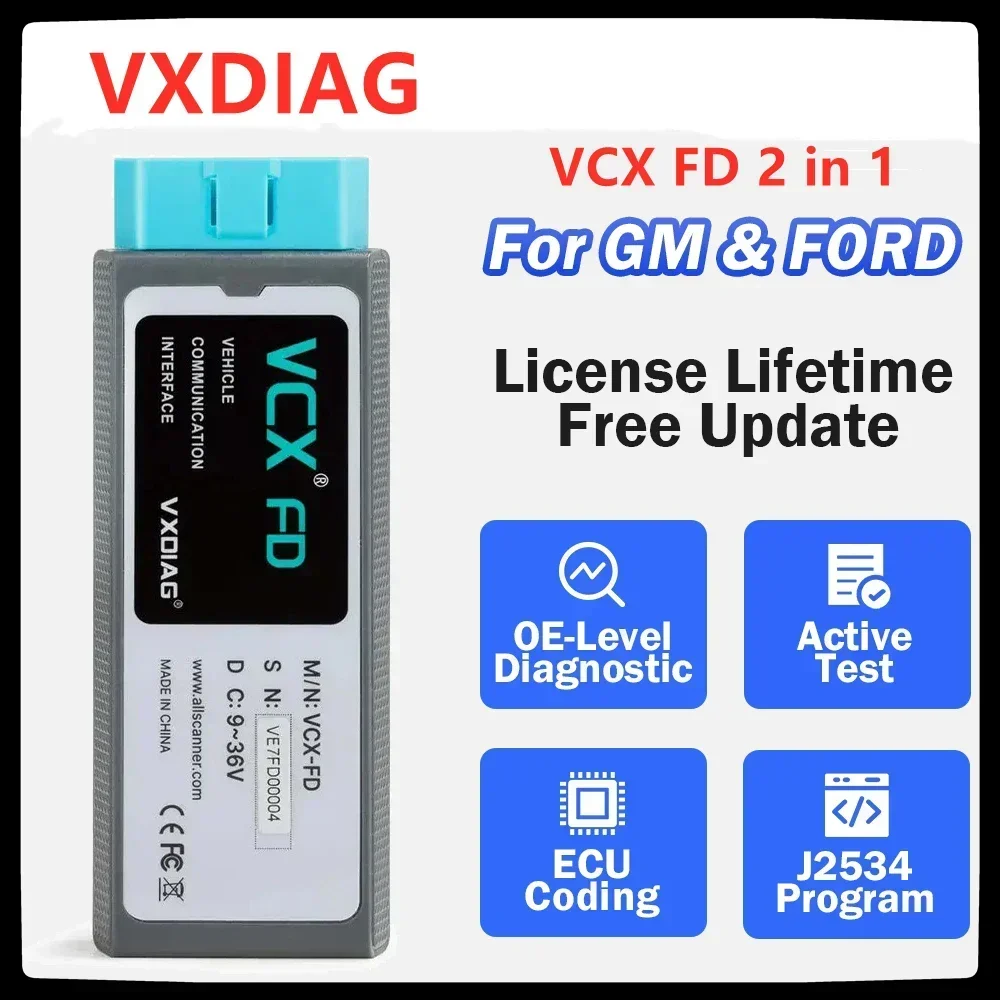 VXDIAG VCX FD For GM For Opel For Ford/Mazda 2 in 1 Car OBD2 Diagnostic Tools Coding J2534 Programming Support CAN FD DoIP