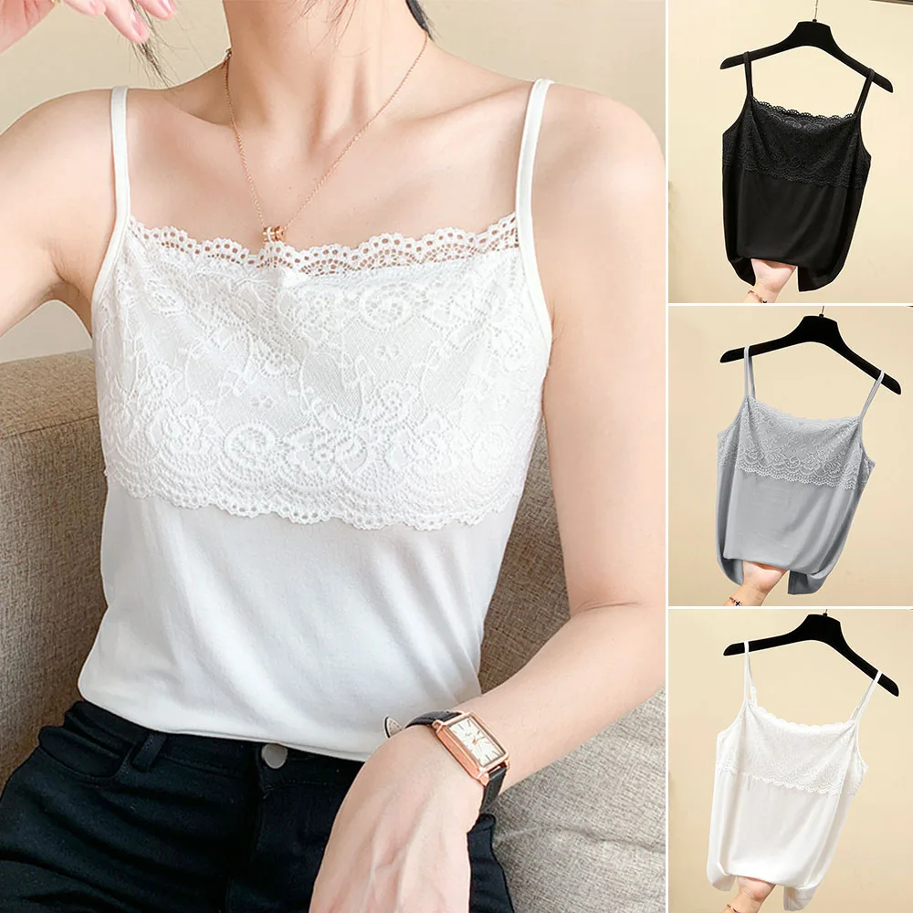 2024 New Fashion Lace Vest Women Sexy Tops Camisole Summer Camis Ladies Casual T-Shirt Tank Tops Vest Basic Thin Sleeveless Tops