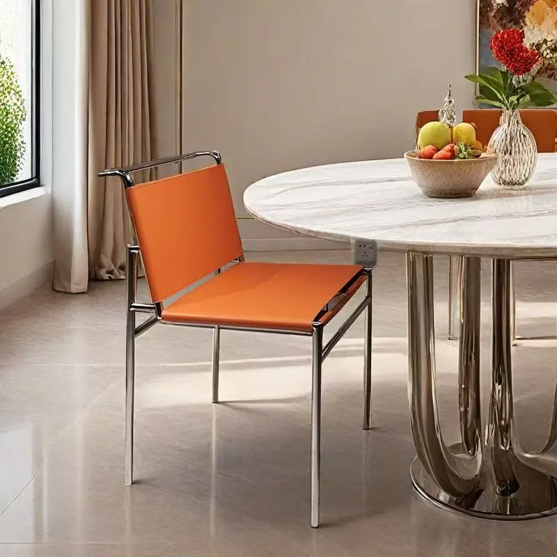 Nordic style saddle leather dining chair back chair Bauhaus style modern simple leisure chair
