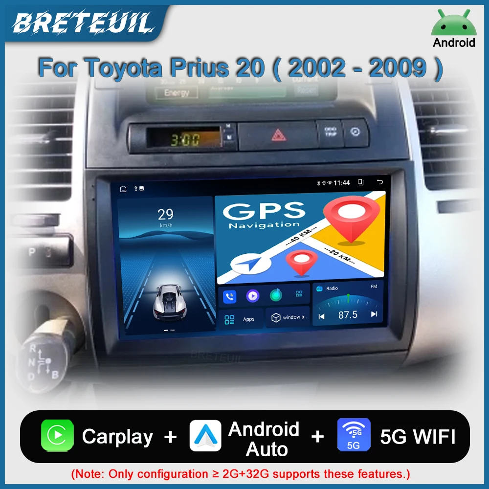 Para Toyota Prius 2002 2003 2004 2005 2006 2007 2008 2009, sistema multimédia automóvel com Android, GPS, CarPlay, ecrã táctil e tecnologia Smart Stereo.