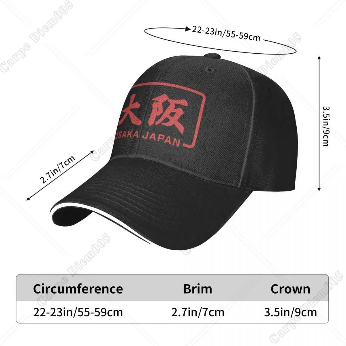 Osaka Japan Logo Badge Baseball Cap Icon Thermal Visor Fashion Beach Girl Men Adjustable Cotton or Polyester Lightweight