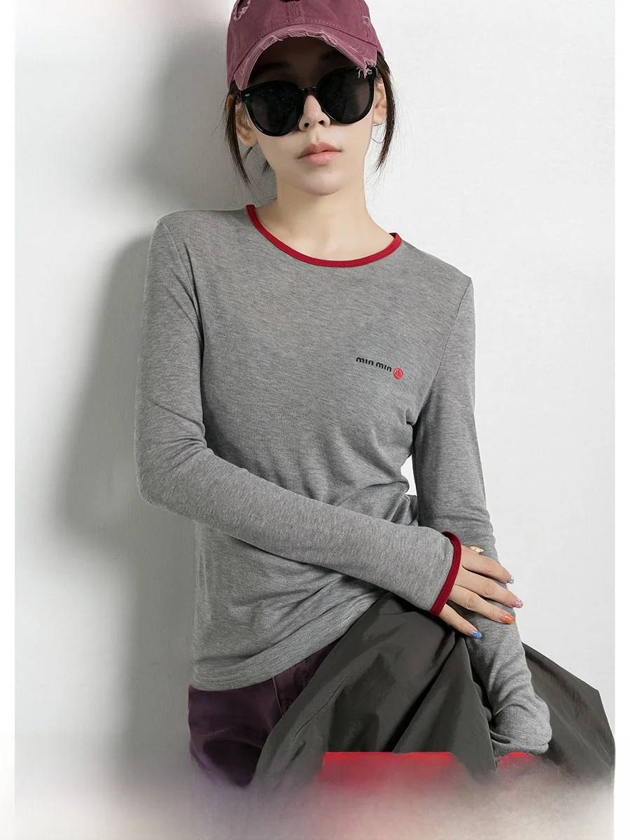 

Весенне-осенняя тонкая длинная све круглая женская футболка Ne с модным принтом для поездок на работу, облегающая базовая футболка, повседневная хлопковая...