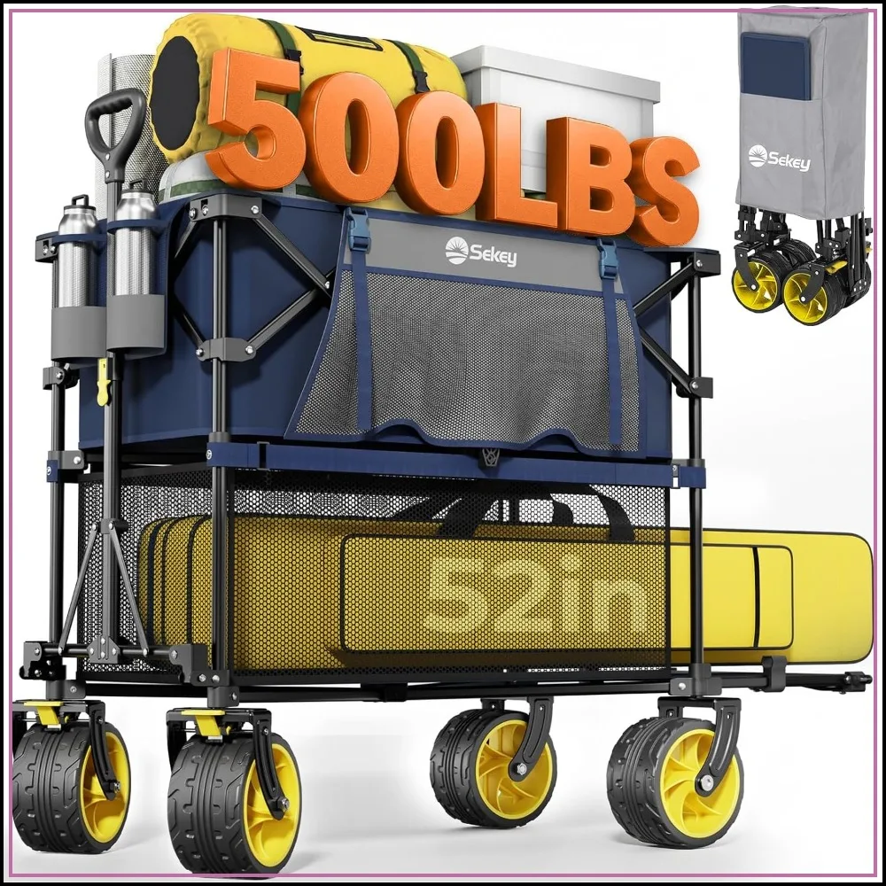 Double Decker Wagon, 500LBS Heavy Duty Collapsible Utility Cart, 400L Capacity, Fits 10x10 Canopy