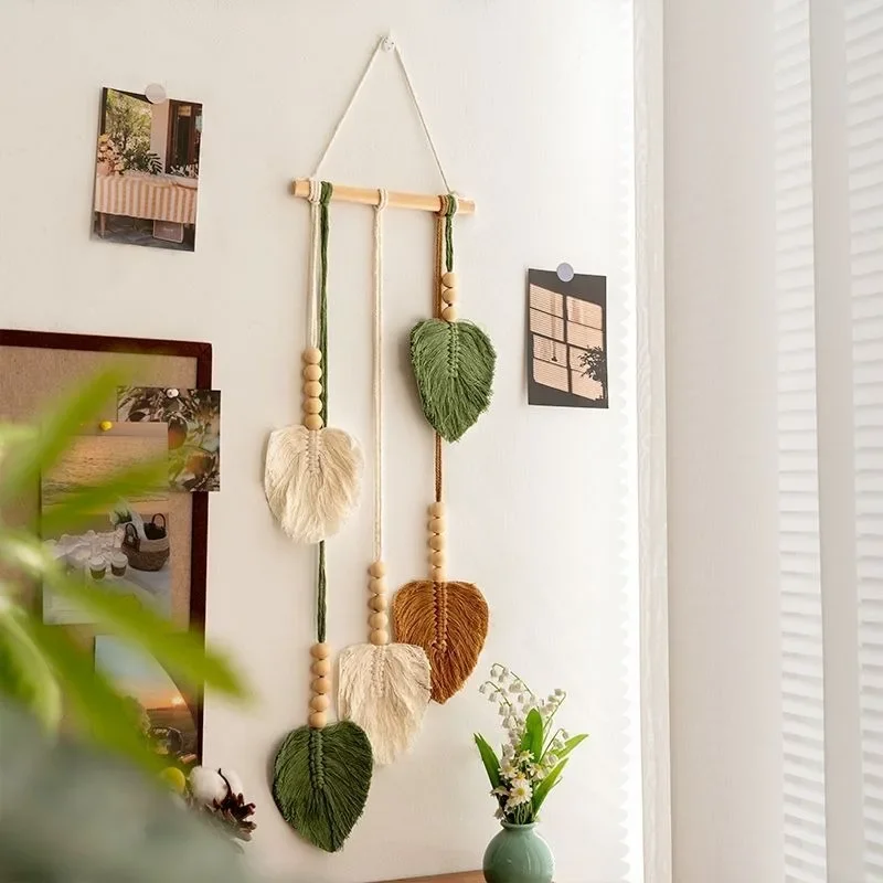 Four-color Leaf Wall-mounted Hand-woven Tapestry Small Fresh Room Renovation Wall Decoration